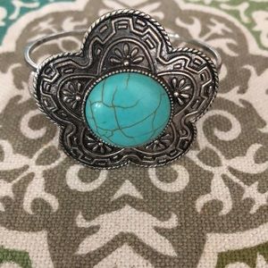 Silvertone with turquoise bracelet